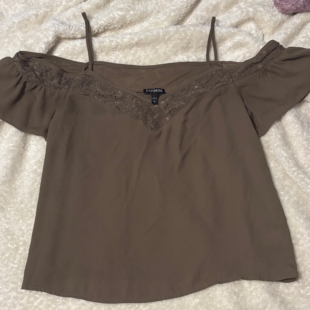 Express Taupe Off-Shoulder Blouse